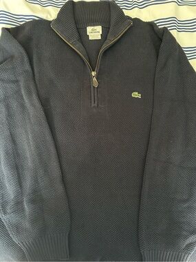 Lacoste Men's Dark Navy Half-Zip Knit Sweater with Green Crocodile